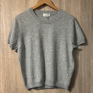 Paloma Short Story Heather Gray Cashmere Short Sleeve Sweater Size LP